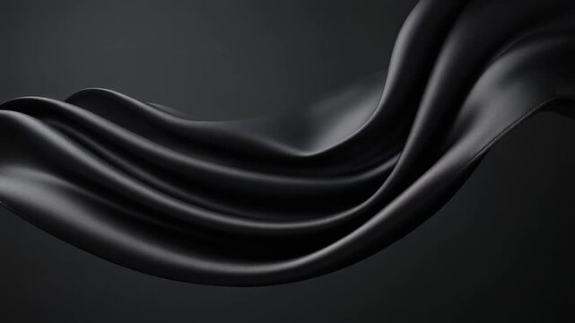 Smooth flowing black fabric texture with elegant draped folds on dark background for luxury design