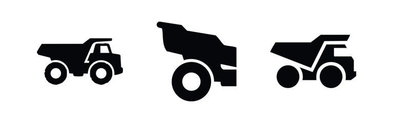 Heavy dump truck icons - construction, mining, and transport vehicles symbols © Lili