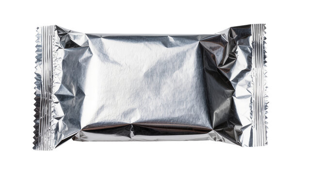 Silver foil wrapped candy bar package