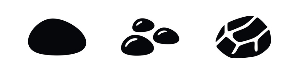 Stone and Pebble Icons, Rock and Cobble Vector Symbols © Lili