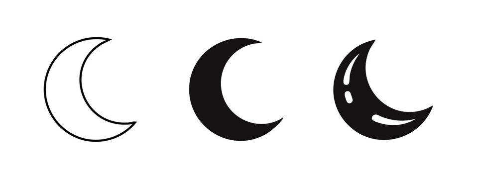 Moon icon set. Crescent moon vector illustrations for night sky, astronomy, and celestial themes.