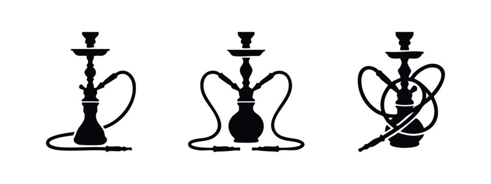 Hookah icon set. Shisha smoking pipe vector illustrations, symbolizing traditional oriental culture and relaxation.