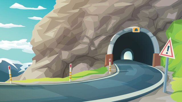 a mountain road leads to a tunnel