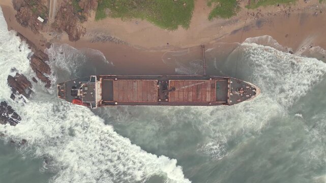 Aerial View of MV Maa Shipwreck on Yarada Beach in Visakhapatnam India