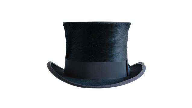 Black formal top hat with satin band and textured fur