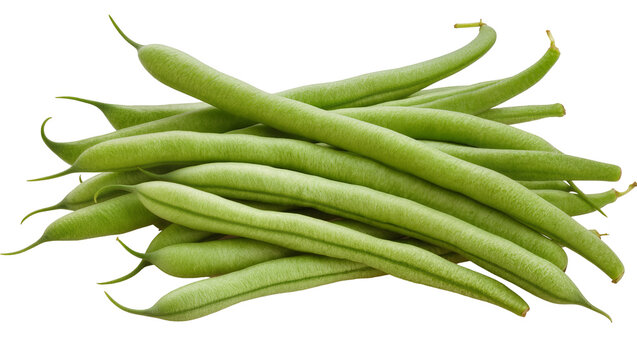 Heap of fresh green beans with curved pods