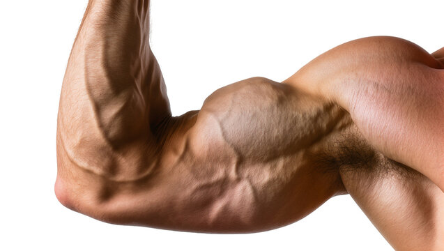 Muscular male arm with prominent veins and biceps flexed