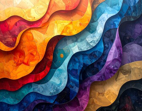 Vibrant Abstract Layers of Colorful Wavy Shapes.
