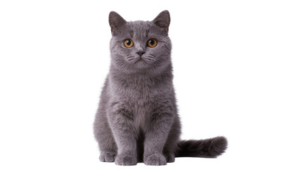 British Shorthair cat with grey fur and orange eyes sitting © Aino