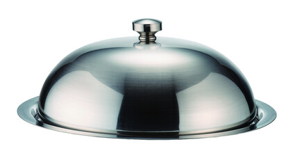 Stainless steel food cloche with handle on plate © Aino