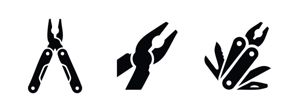 Multitool and Pliers Icons Set. Versatile Hand Tools for Repair and DIY Projects