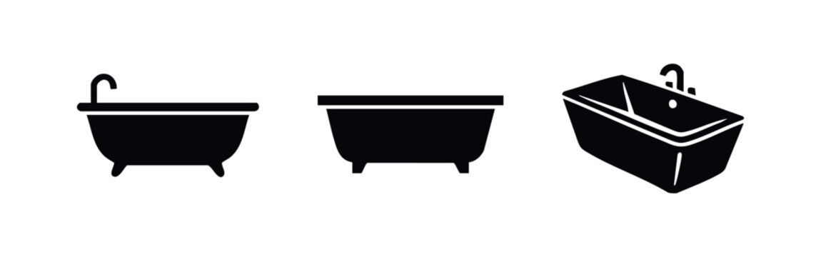Various bathtub icons for bathroom and interior design.