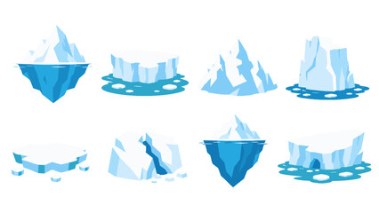 Set of blue icebergs and floating ice blocks vector illustration © Artstock