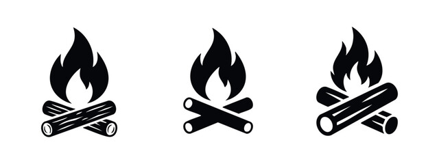 Campfire icons set. Bonfire with logs, symbol of warmth and outdoor adventure. Flat vector illustration. © Lili