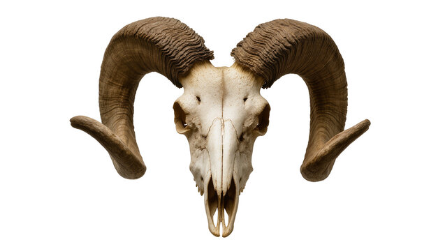 Ram skull with large curved horns