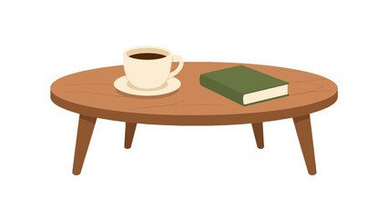 Fototapeta premium Vector illustration of coffee cup and book on round table