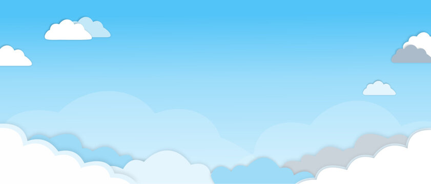 A serene illustration of a clear blue sky filled with soft, fluffy white and grey clouds.