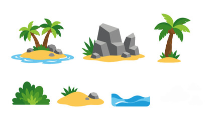 Tropical island elements and beach nature vector set © Artstock