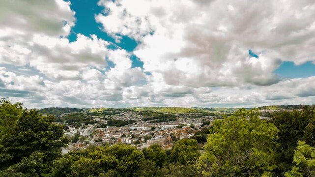 Dover town timelapse from a hill on a cloudy day.