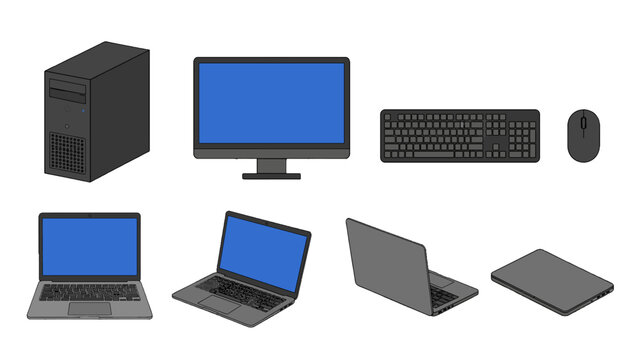 Desktop computer, monitor, keyboard, mouse and laptop set