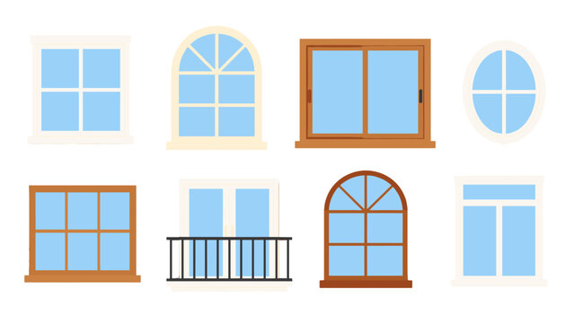 Set of assorted house windows in flat vector style