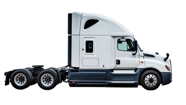 White semi-trailer truck cab with dark grey accents