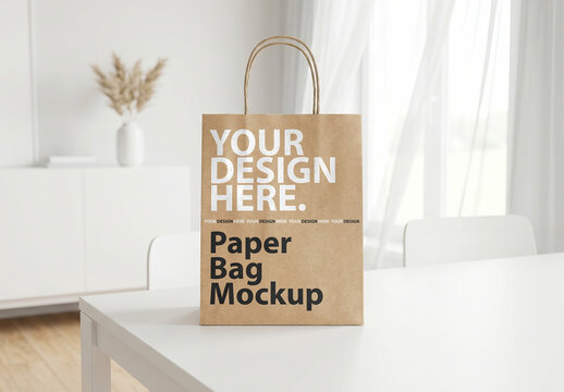 Kraft Paper Shopping Bag Mockup on the table