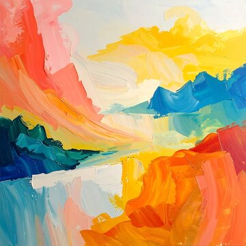 Vibrant Abstract Mountain Landscape Painting.