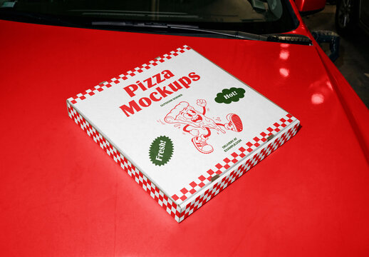 Lying on Car Pizza Box Mockup
