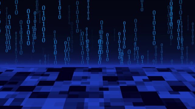 Digital binary code displays encryption computing parameters. High tech binary code monitors secure cloud network information data. Software development using advanced binary code.