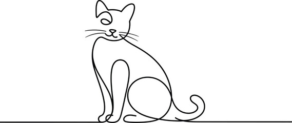 Continuous line of a sitting cat animal © Rubina