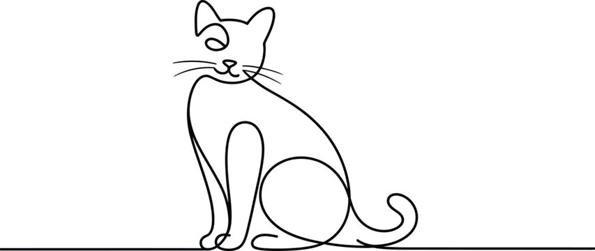 Continuous line of a sitting cat animal