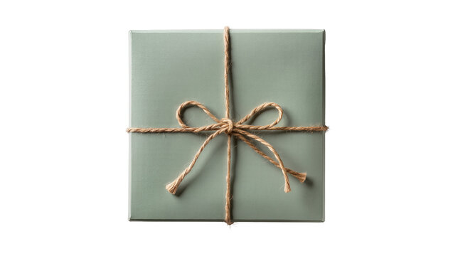 Sage green gift box tied with twine bow