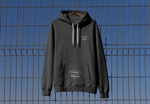 Hanging Hoodie on Fence Mockup
