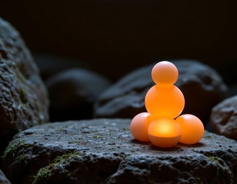 Glowing Orbs Mossy Stone with Warm Backlight