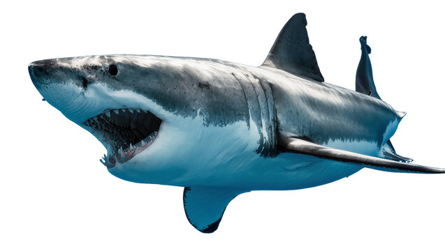Great white shark with open mouth and sharp teeth