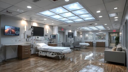 Fototapeta premium Modern hospital interior with clean design and spacious layout