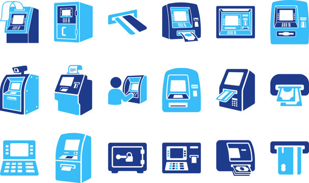 Automated teller machine ATM banking kiosk modern technology financial service transaction machine cash withdrawal.