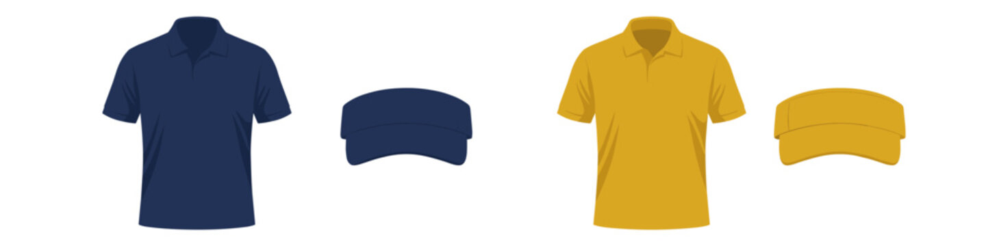 Polo shirt and sun visor cap mockup pack in navy and yellow color