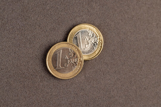 one coin of the European Union with a face value of one euro, real currency