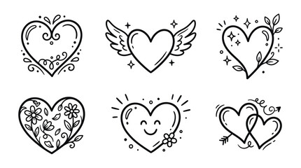 Obraz premium Hand-Drawn Heart Illustrations - Love Symbols for Design