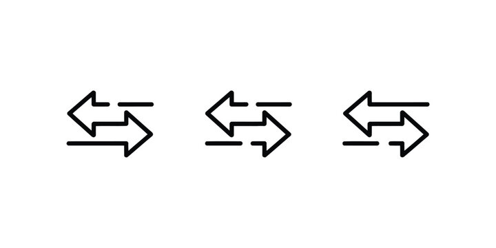 Data Exchange icon collection, Black Line symbols with Bidirectional Arrows Representing Transfer, Synchronization, Financial Transactions and Digital Communication concepts.