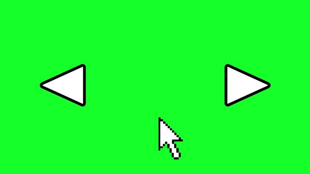 2 play button animation, right and left side, with two different functions, suitable for sliding photos or videos you want to watch, green background, 4k video