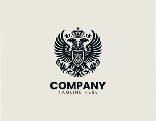 Obraz premium Double-headed eagle royal crest in black vector logo illustration style
