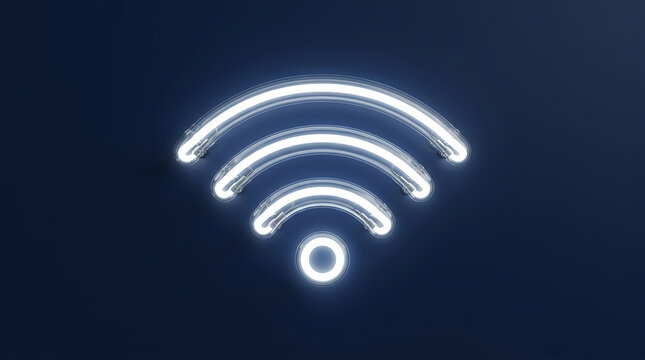 Glowing white WiFi symbol on dark background.