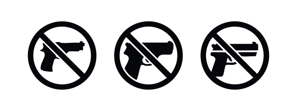 No guns or firearms forbidden vector icon set.