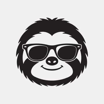 Funny Cartoon Sloth Face Vector Illustration Wearing Cool Black Sunglasses and Smiling Isolated on Light Background,