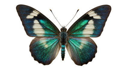 Iridescent Blue and Green Butterfly with White Wing Spots © Friedrich