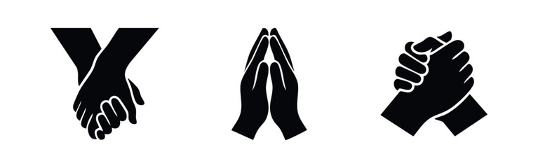 Hands gestures icons set. Holding hands, praying hands, fist bump symbols. © Lili