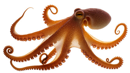 Orange octopus with curled tentacles and suckers © Solene